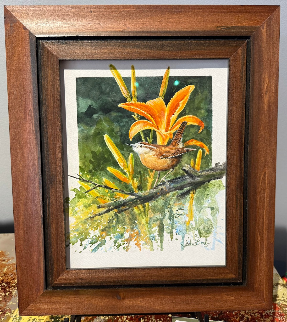Flora and Feathers - Wren & Lilies by Luke Buck original painting