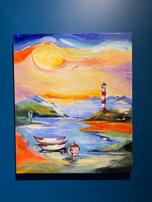 Our Sunset at the Sea by Alfred Gockel - 20x24 original painting