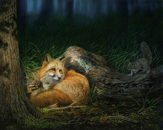 You Look Tasty - Fox with Squirrel by Karla Mann 8x10 original painting